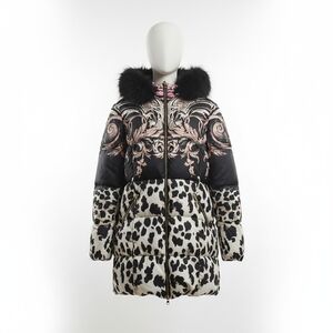 Roberto Cavalli Coat Women's 44 Goose Down Animal Print Designer Mixed Media